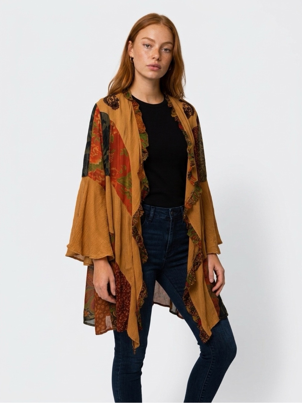 Young Threads NWT Bohemian Patchwork Embroidered Kimono - Medium